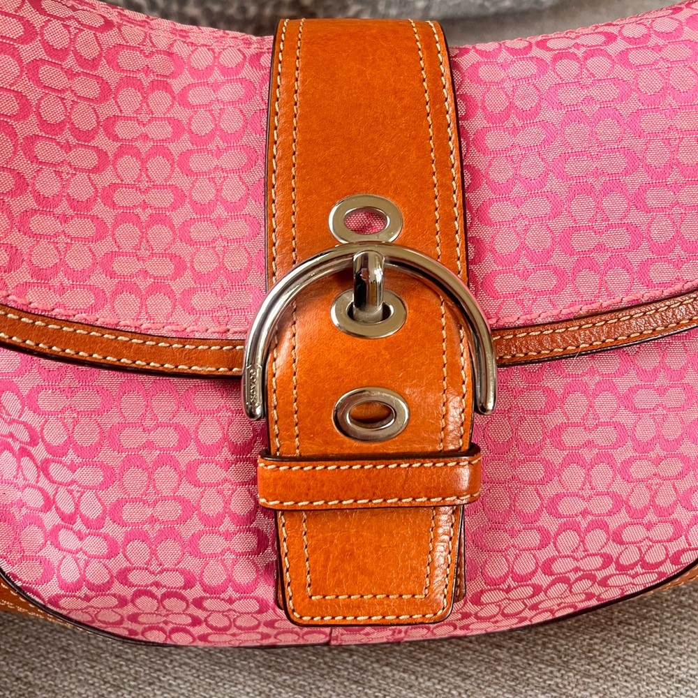 Coach Rare Pink and Brown Signature Ashley Flap Hampton Soho Shoulder Bag - Picture 6 of 9
